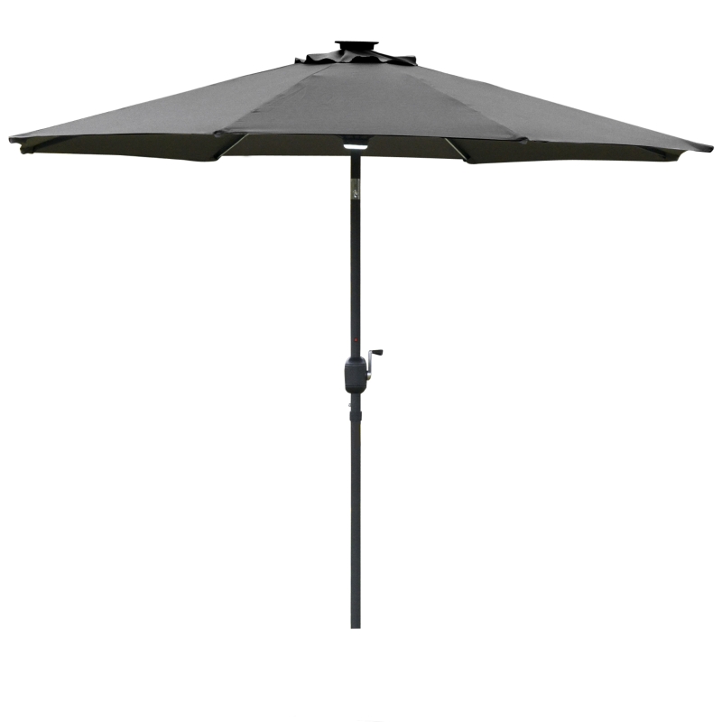 Outsunny 2.7m Garden Parasol Sun Umbrella w/ LED Solar Light Angled Canopy Grey