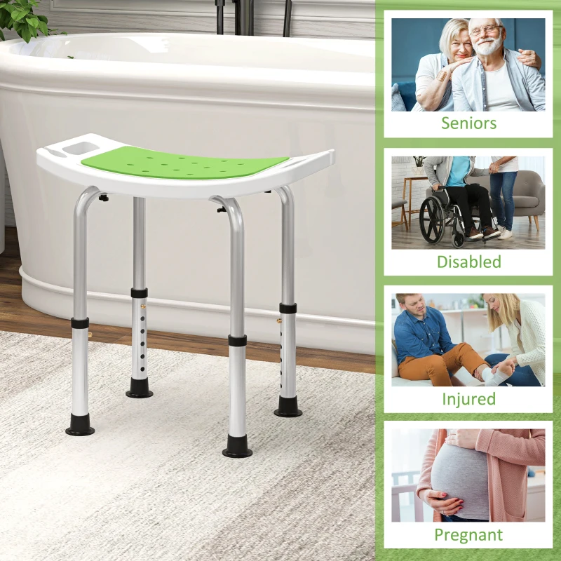 HOMCOM Shower Chair, Adjustable Height Shower Stool with Aluminium Frame and Non-Slip Feet, Bathtub Stool Seat with Padded Seat for Elderly Disabled Handicap, Green