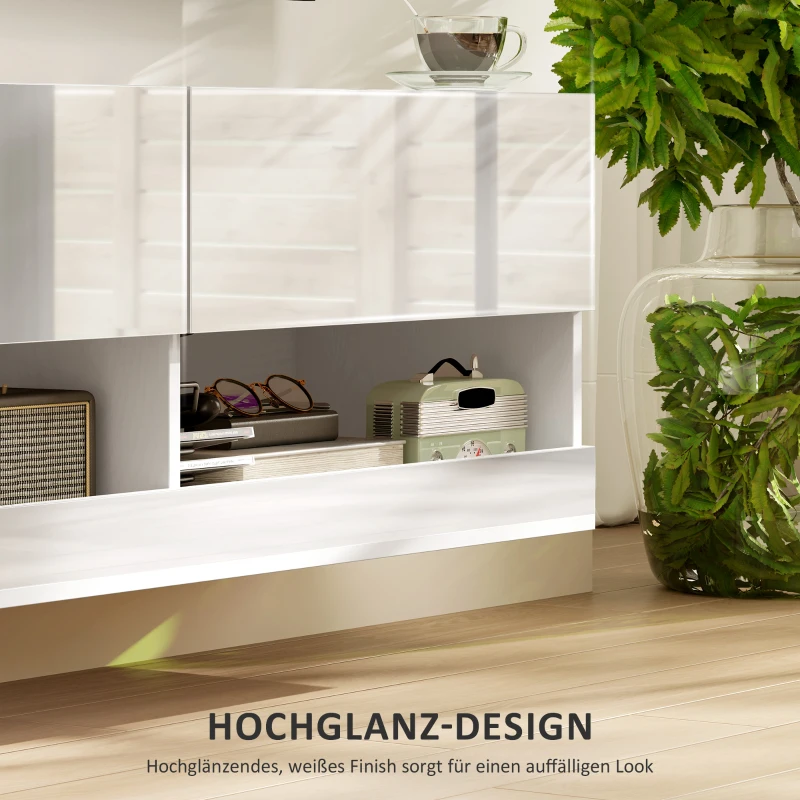 HOMCOM Hangende TV-kast met LED-verlichting, 16 knippermodi, Wandgemonteerd tv-meubel, Open schappen, 120 x 35 x 40,5 cm, Wit