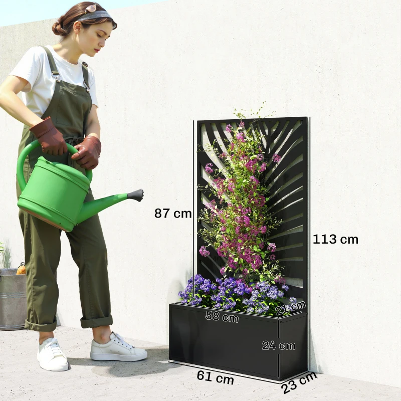 Outsunny verhoogde plantenbak met scherm, bloembak van metaal, tuinklimrek 61 x 23 x 113 cm