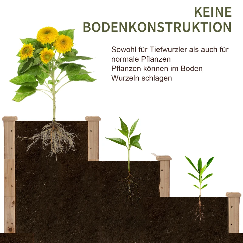Outsunny verhoogd bed 3-laags plantenbed bloemladder voor balkonsparrenhout