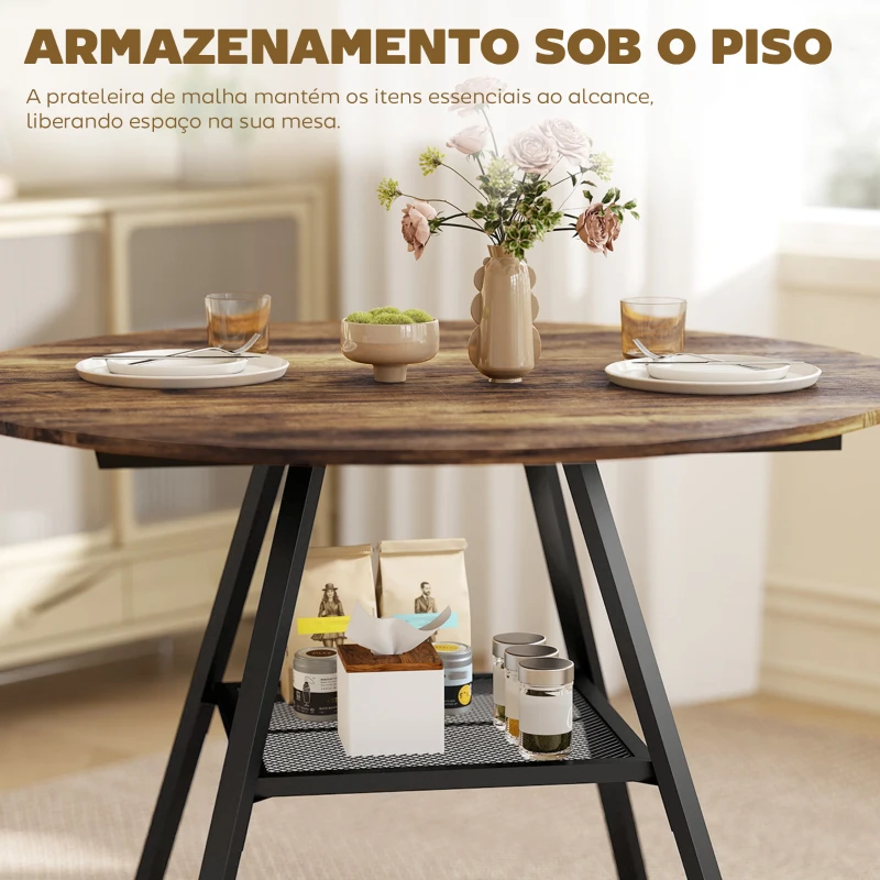 HOMCOM Mesa Redonda 100 cm para 4 Pessoas Mesa de Refeição de Estilo Industrial com Estrutura Metálica Preta