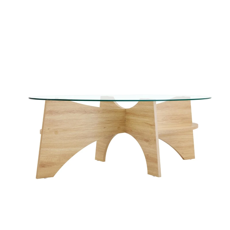 Table basse ronde en verre, design moderne, patins antidérapants, 104.9x60x35.6 cm, Couleur naturelle