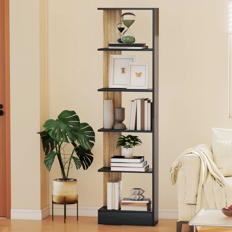 HOMCOM Bibliothèque Étagère de Rangement avec 5 Compartiments Ouverts 45 x 21 x 170 cm Noir et Chêne