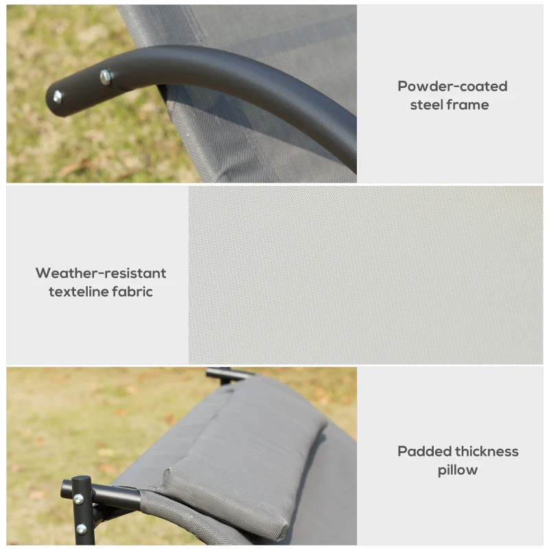 Outsunny Double Sun Lounger, Rocking Lounger Sunbed Daybed with Armrest and Headrest Pillow, for Two, For Outdoor Patio Garden, Grey