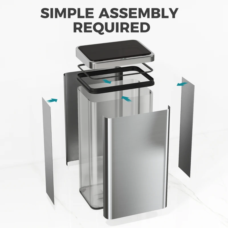 HOMCOM 50L Sensor Bin with Soft-Close Lid, Stainless Steel Automatic Touchless Motion Sensor Kitchen Bin, Silver Tone