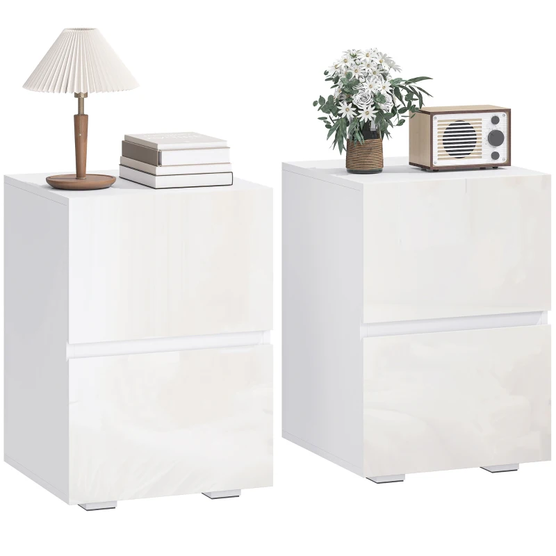 HOMCOM Set de 2 Noptiere cu 2 Sertare, Alb