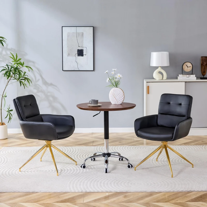 Chaise pivotante de salle, manger style luxe léger européen, lot de 2, patins antidérapants, 55x50x85 cm, Noir+Or