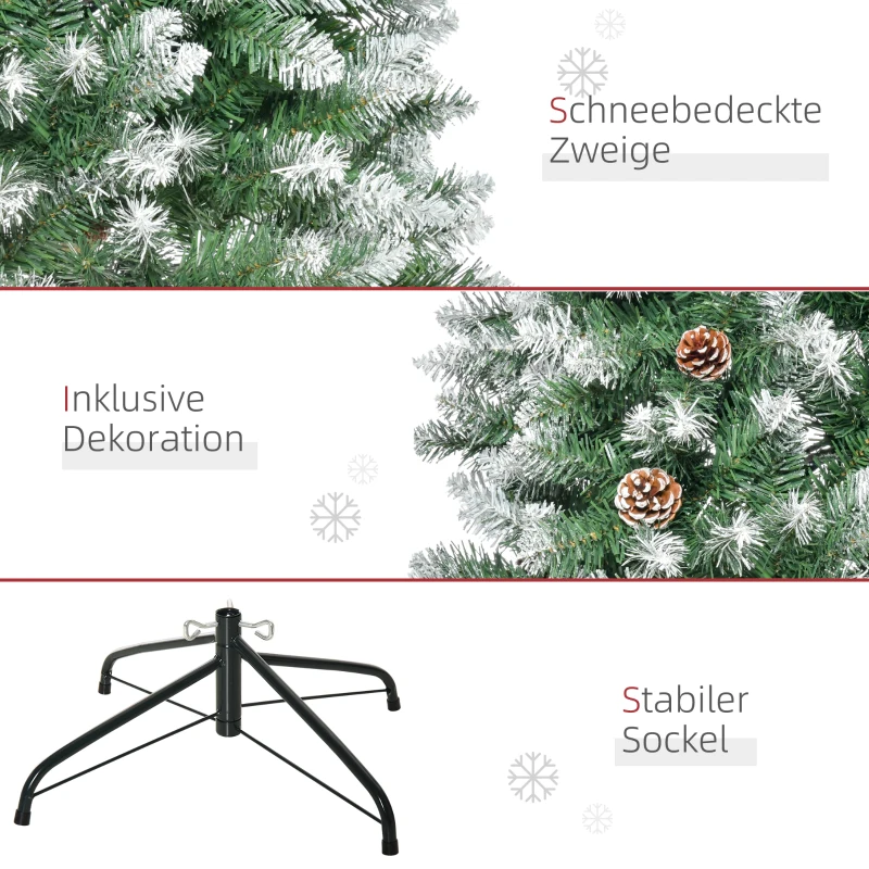 HOMCOM Kunstkerstboom, 630 Takken, 37 Dennenappels, Besneeuwde Punten, Brandvertragend, 180 cm