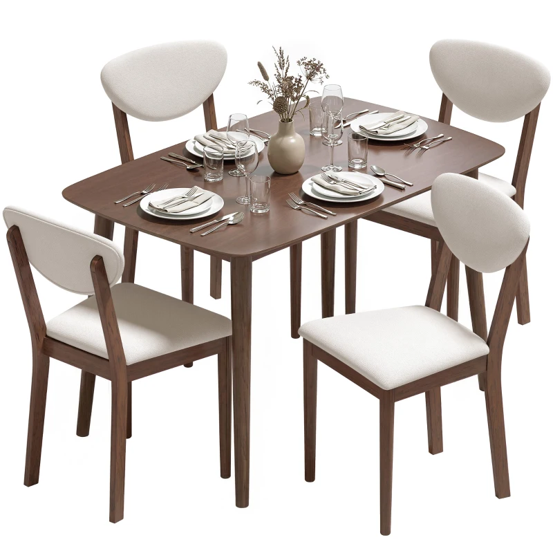 HOMCOM Ensemble table salle à manger avec 4 chaises table de cuisine avec chaises 4 personnes assise rembourrée noyer crème