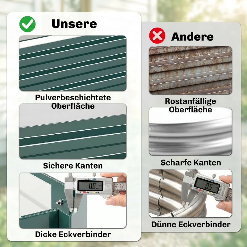 Outsunny Stalen verhoogde plantenbak, open bodem, eenvoudige montage, 95L x 90,5B x 29,8H cm, Groen