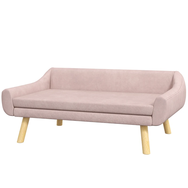 PawHut Hondenbank, Scandinavisch design, met afneembare bekleding, fluweelachtige uitstraling, 102 cm x 58,5 cm x 42,5 cm, Roze + Natuurlijk(m-10)
