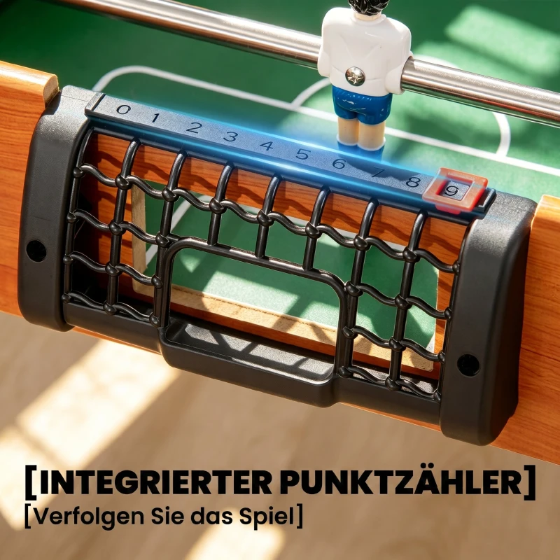 HOMCOM Tafelvoetbal, tafelvoetbalset, 2 ballen, antislip handgrepen, voor kinderen en volwassenen, puntentelling, MDF, metaal, kleurig