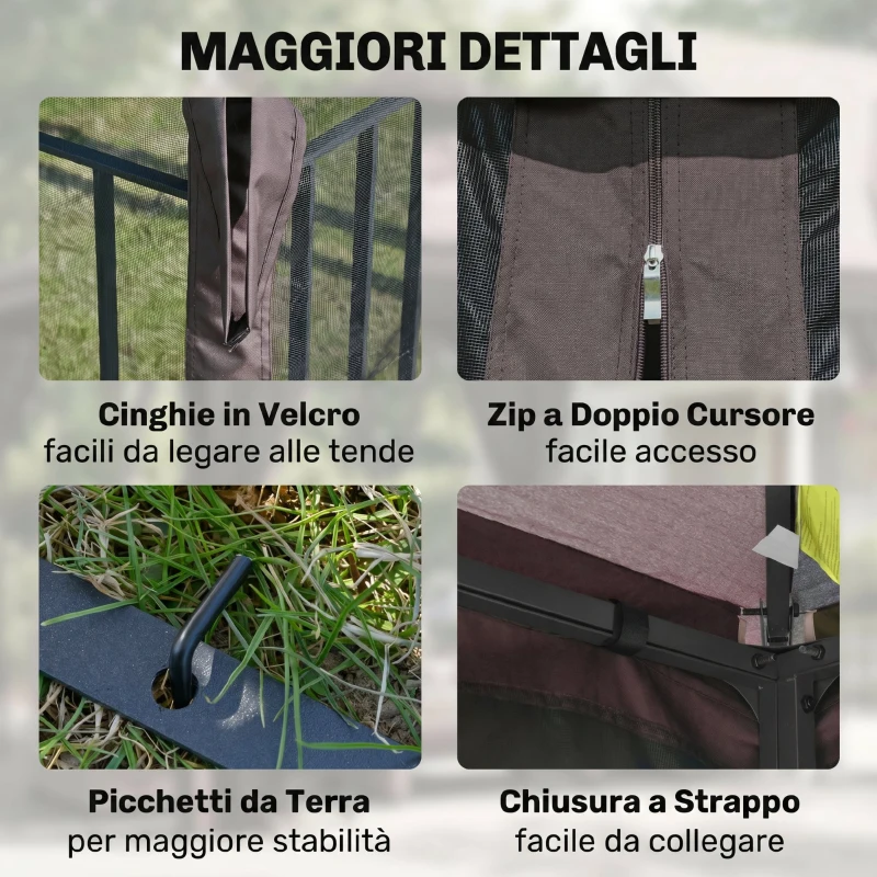 Outsunny Gazebo da Giardino 3x3m con Zanzariera e Tetto a 2 Livelli, Mensole Laterali e Ganci, Caffè