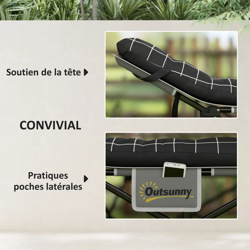 Outsunny Lit de camping pliable avec matelas, pochette latérale et sac intégré Lit de Camp tissu Oxford 190 x 67 x 37 cm Noir