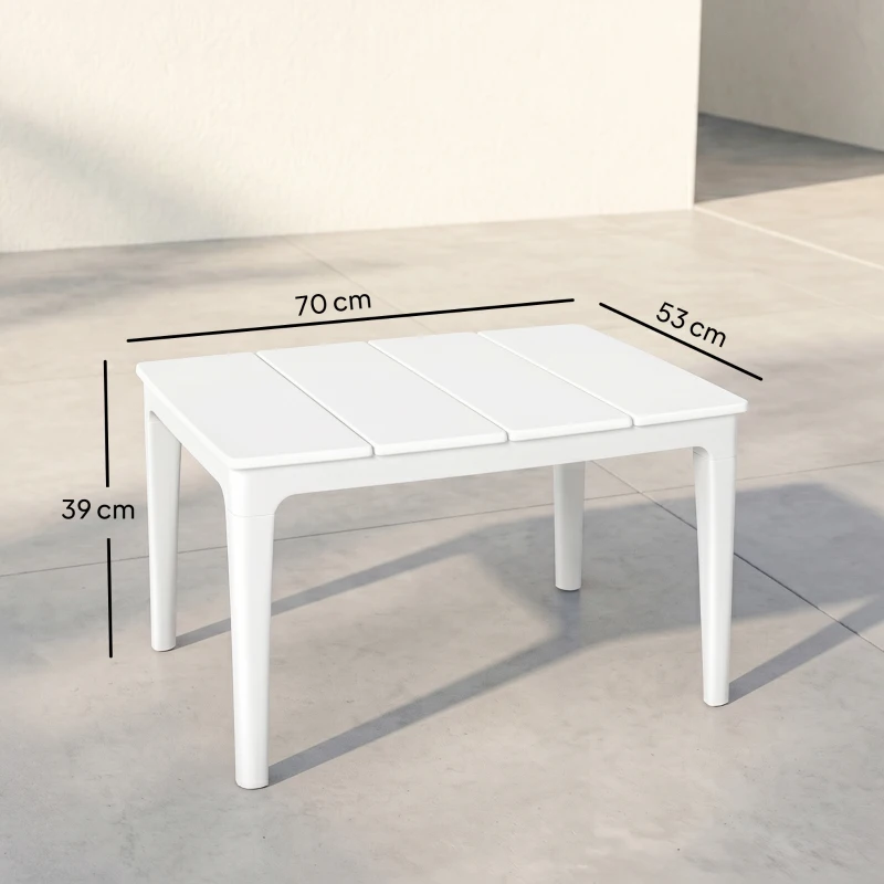 Outsunny Bijzettafel 70 x 53cm weerbestendig Kunststof Balkontafel 35kg Draagvermogen Crèmekleurig