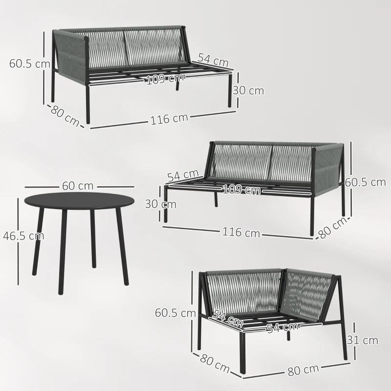 Outsunny Mobilier de Grădină din Ratan cu Colțar Modular, Măsuță de Cafea și Perne, Gri