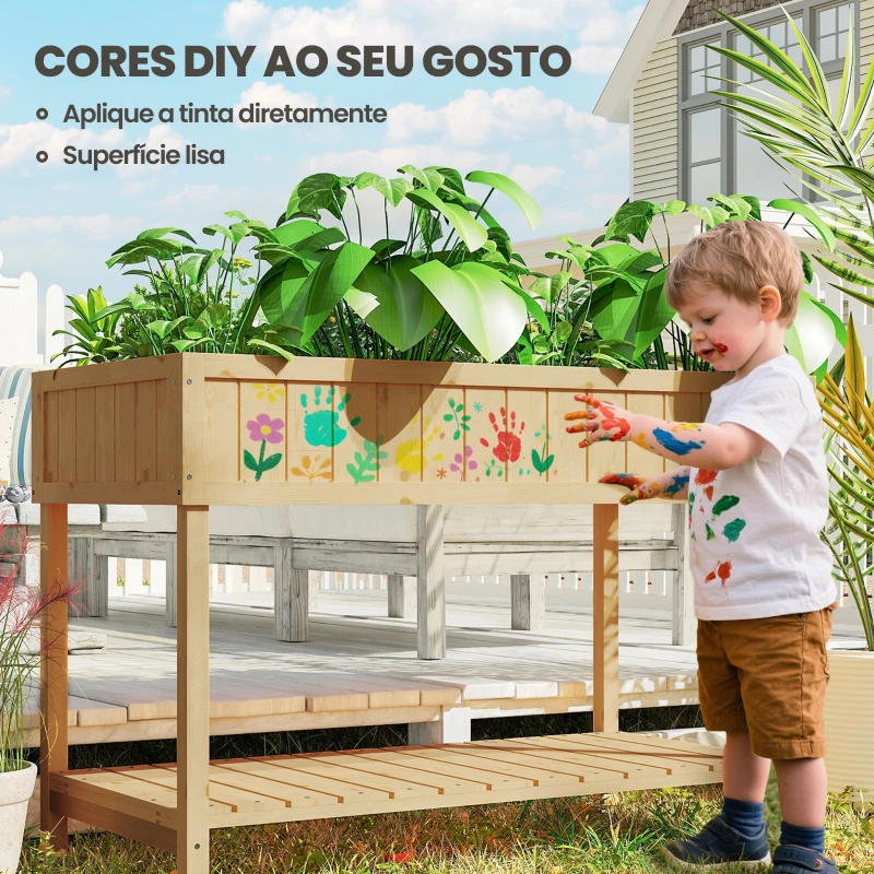 Outsunny Horta Floreira de Madeira Mesa de Cultivo com Prateleira Inferior Floreira Elevada para Cultivo 110x46x76 cm Madeira