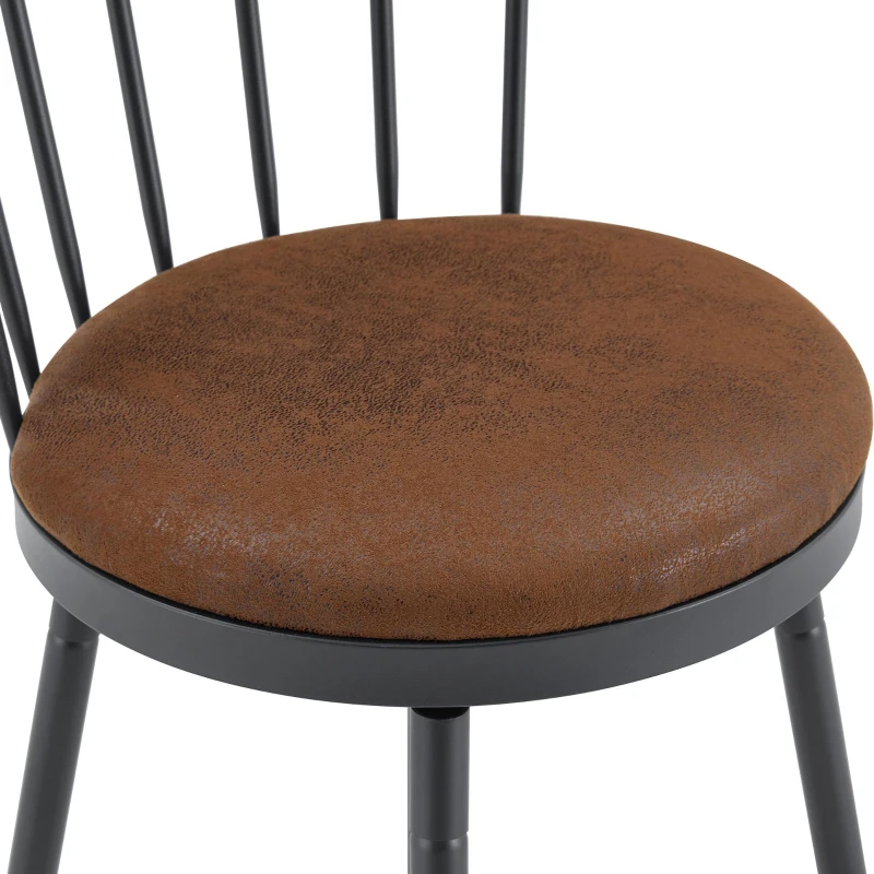 Tabouret de bar style Windsor en métal, assise ronde rembourrée, 39x39x96 cm, Marron