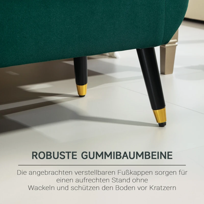 HOMCOM Poolsterbank met Opbergruimte, Armleuningen, Fluweelachtig Polyester, Rubberhout, 107 x 42 x 65 cm, Groen