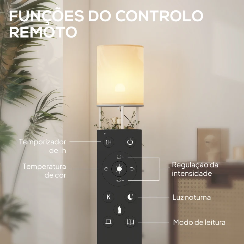 HOMCOM Candeeiro de Pé com Prateleiras 3 Temperaturas de Cor Controlo Remoto e Casquilho E27 Ø29x158 cm Cinzento