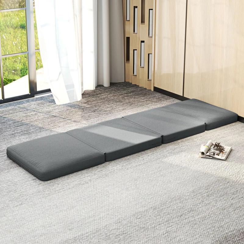 HOMCOM Opvouwbare vloerstoel met kussens, omvormbaar tot gestoffeerde bank, voor woonkamer, gastenkamer, kantoor, 75 x 268 x 18 cm, Donkergrijs