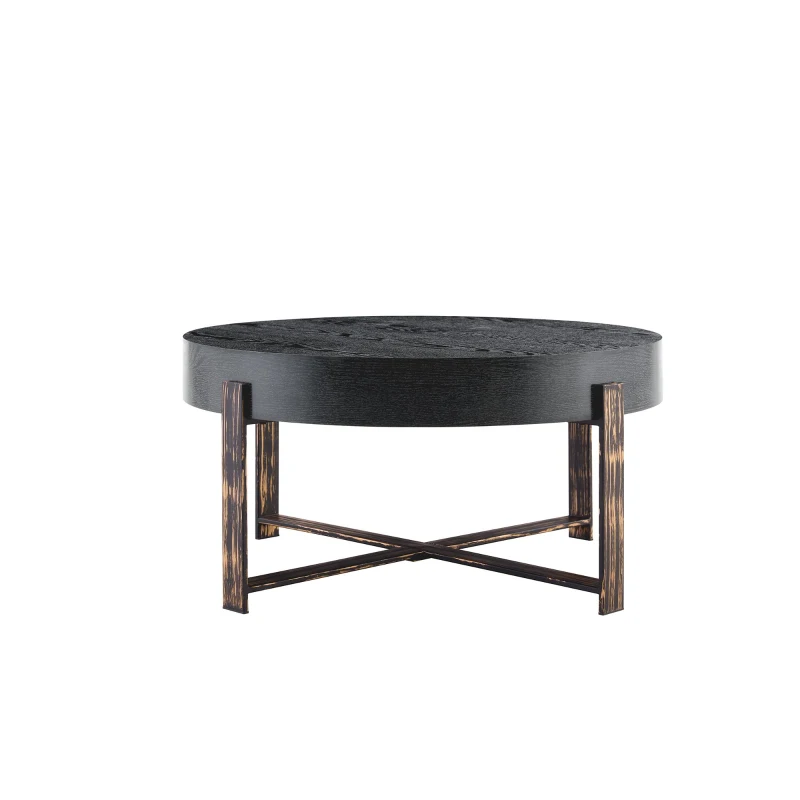 Table basse ronde style rétro‑industriel, stable et résistante, patins antidérapants et protège‑sol, 68x68x36 cm, Noir