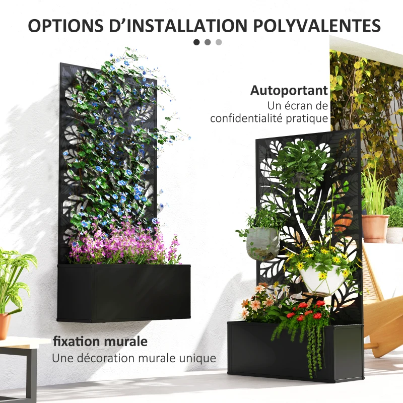 Outsunny Jardinière avec brise-vue paravent treillis pour Plante Grimpante, bac à Fleurs - dim. 61L x 23l x 113H cm