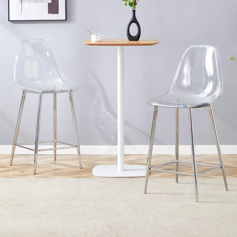 Lot de 2 tabourets de bar transparents, design moderne et aérien, 51x45x102 cm, Argenté