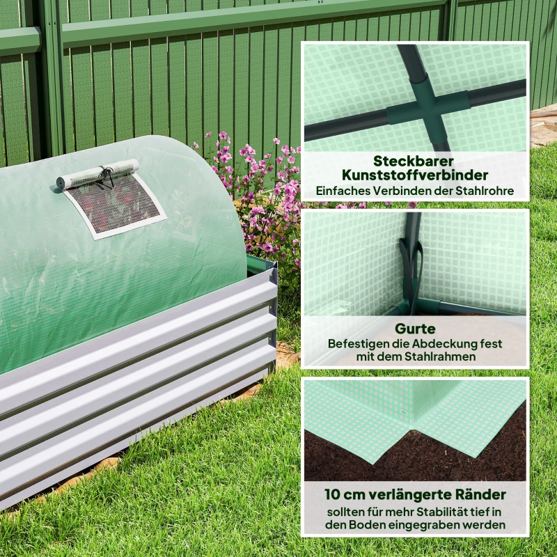 Outsunny foliekas minitunnelkas met gaasvenster, UV-bestendig koudframe voor tuinteelt, PE-folie, groen, 300 x 80 x 45 cm