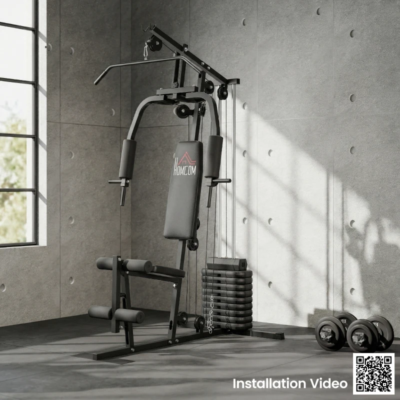 HOMCOM Máquina de Musculación con Estribo para Piernas Placas de Peso 45 Kg Carga Max. 110 kg 135x103x200 cm Negro