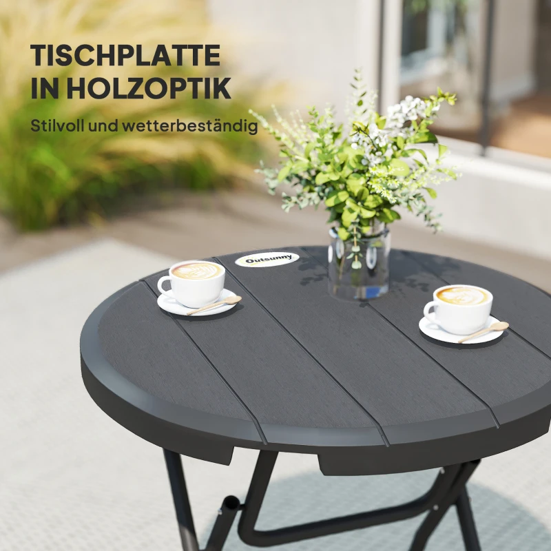 Tuintafel Outsunny, rond, opvouwbaar, voor 4 personen, houteffect, staal+kunststof, donkergrijs, 80 x 80 x 73 cm