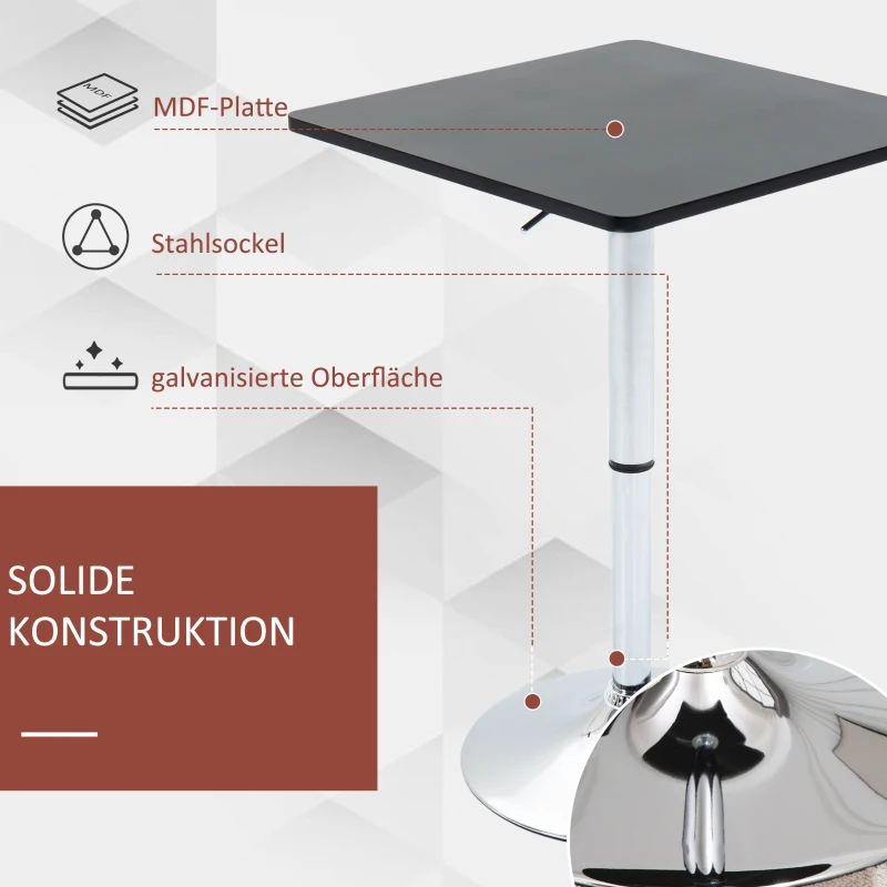 HOMCOM In hoogte verstelbare bartafel, 360° draaibaar, krasbestendige voeten, stabiele metalen basis, Zwart/Zilver