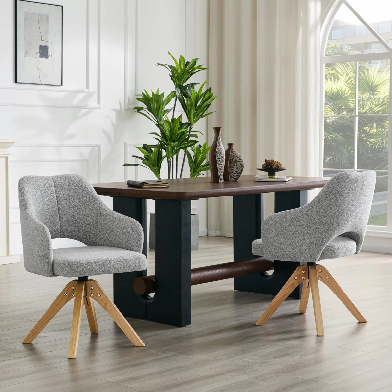 Lot de 2 chaises pivotantes style rétro luxe léger, revêtement en tissu structuré, 45x48x85 cm, Couleur naturelle