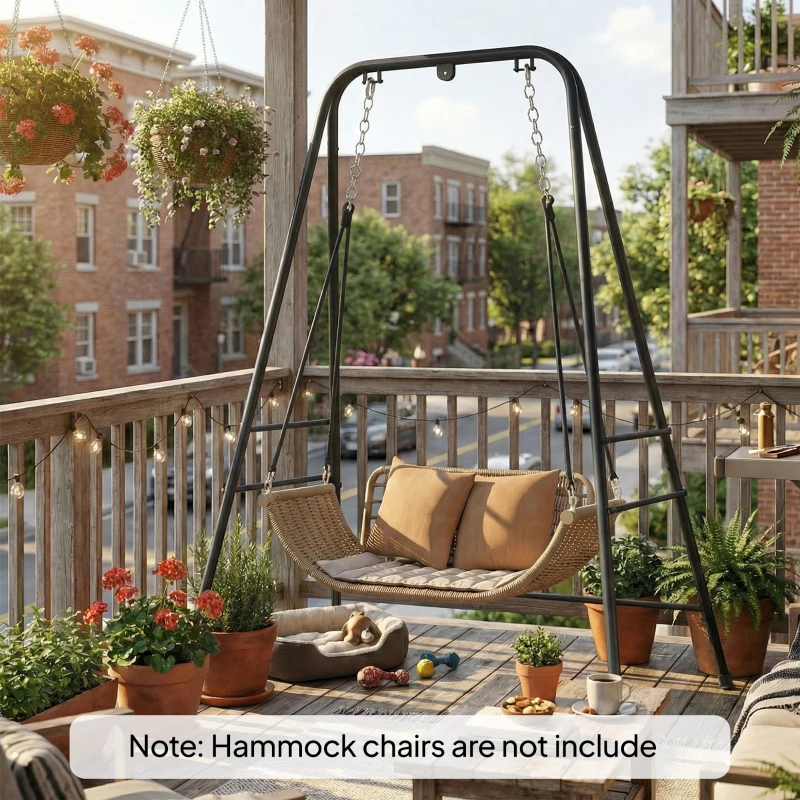 Outsunny Hammock Chair Stand Only, 150KG Load Capacity, for Indoor Outdoor, Black