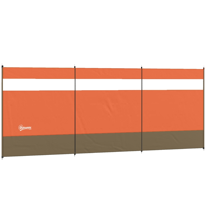 Outsunny Camping Windbreaker with Clear Windows, Carry Bag and Steel Poles, for Beach Caravan Campervan, 440 x 140cm, Orange