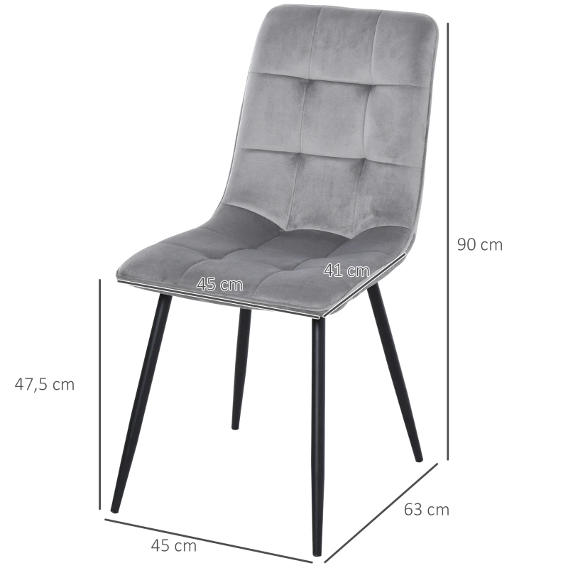 HOMCOM set van 2 eetkamerstoel keukenstoel eettafel schuimstof metaal grijs + zwart 45 x 63 x 90 cm