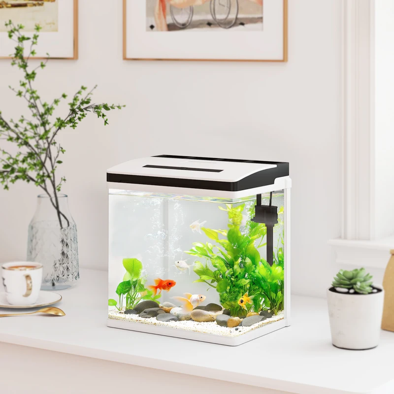PawHut 13L Glass Aquarium Fish Tank with Filter, LED Lighting, for Betta, Guppy, Mini Parrot Fish, Shrimp, 29 x 20 x 30.5cm