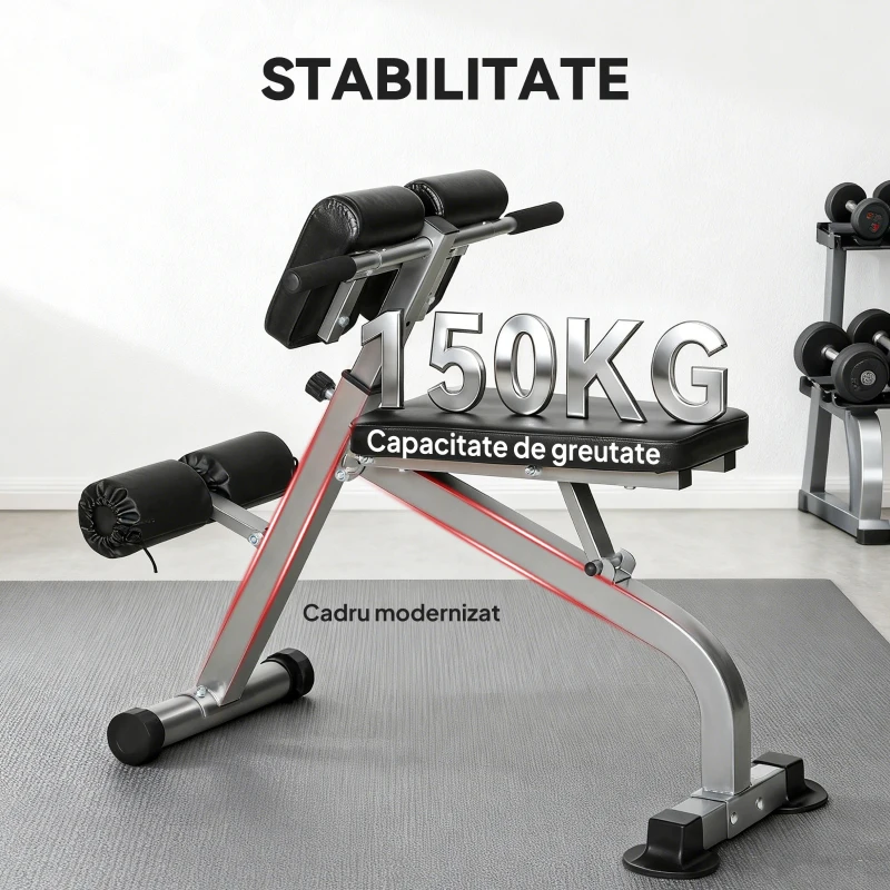 SPORTNOW Bancă Romană Reglabilă și Pliabilă Multifuncțională, Capacitate 150 kg, Argintiu