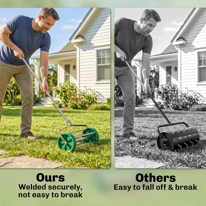 Outsunny Garden Rolling Lawn Aerator Heavy Duty Steel Grass Roller w/ Adjustable Handle