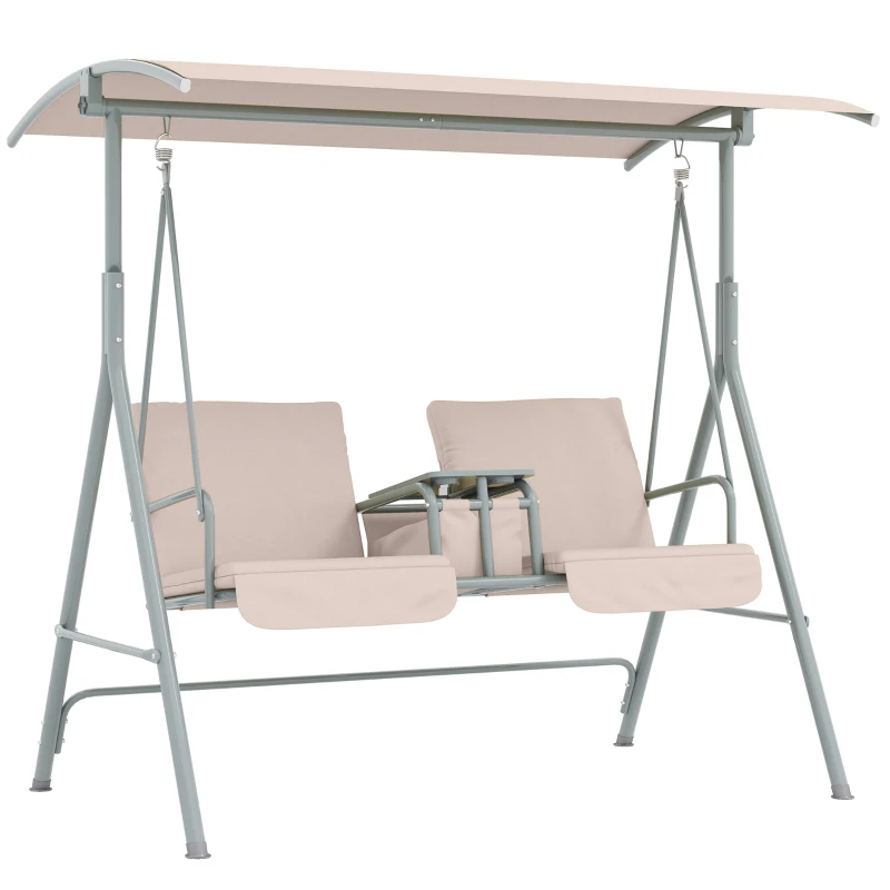 Outsunny Hollywoodschommel, tuinschommel, tweezits schommel met zonnedak, 175 x 112 x 165 cm, Beige