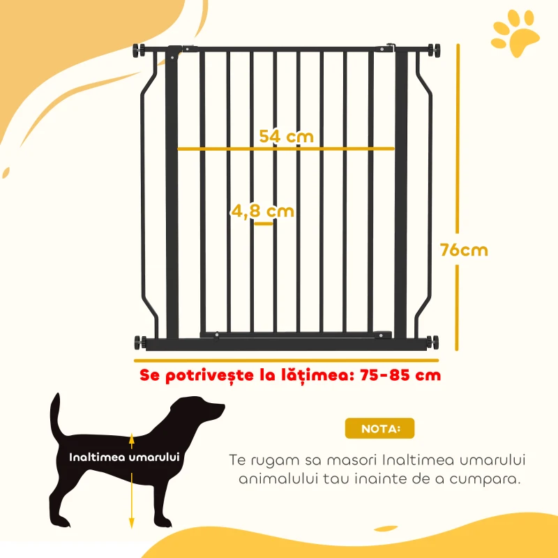 PawHut Cancelletto per Cani Estensibile e Regolabile per Scale e Porte, in Acciaio e ABS, 75-85x76 cm, Nero