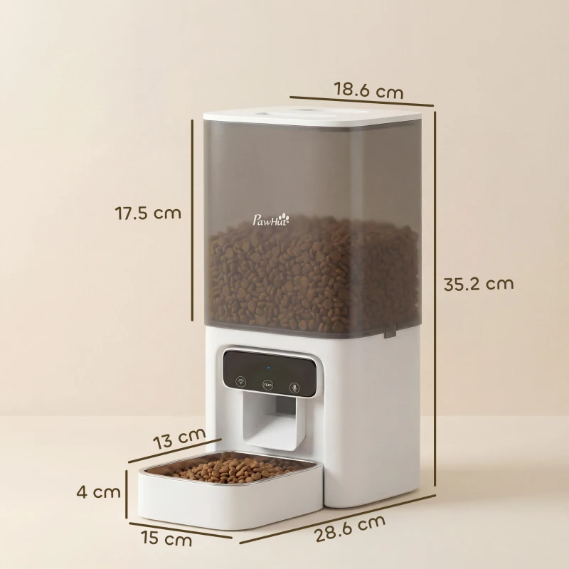 PawHut Distribuitor Automat de Hrană pentru Pisici 4.5L cu Aplicație și Înregistrator Vocal