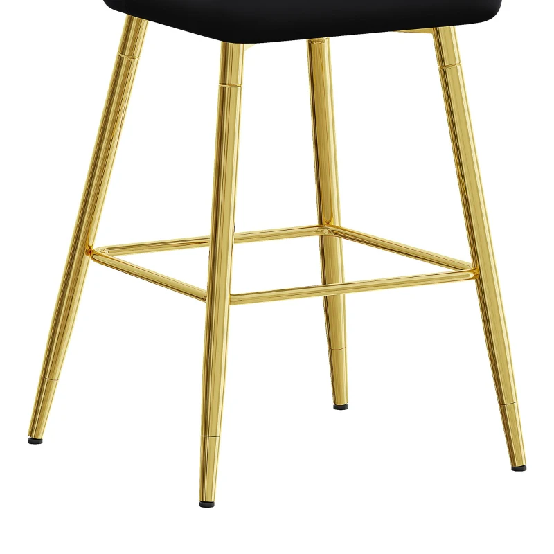 Lot de 2 tabourets de bar, design moderne, repose-pieds et renfort croisé, 42x45x100 cm, Noir+Doré