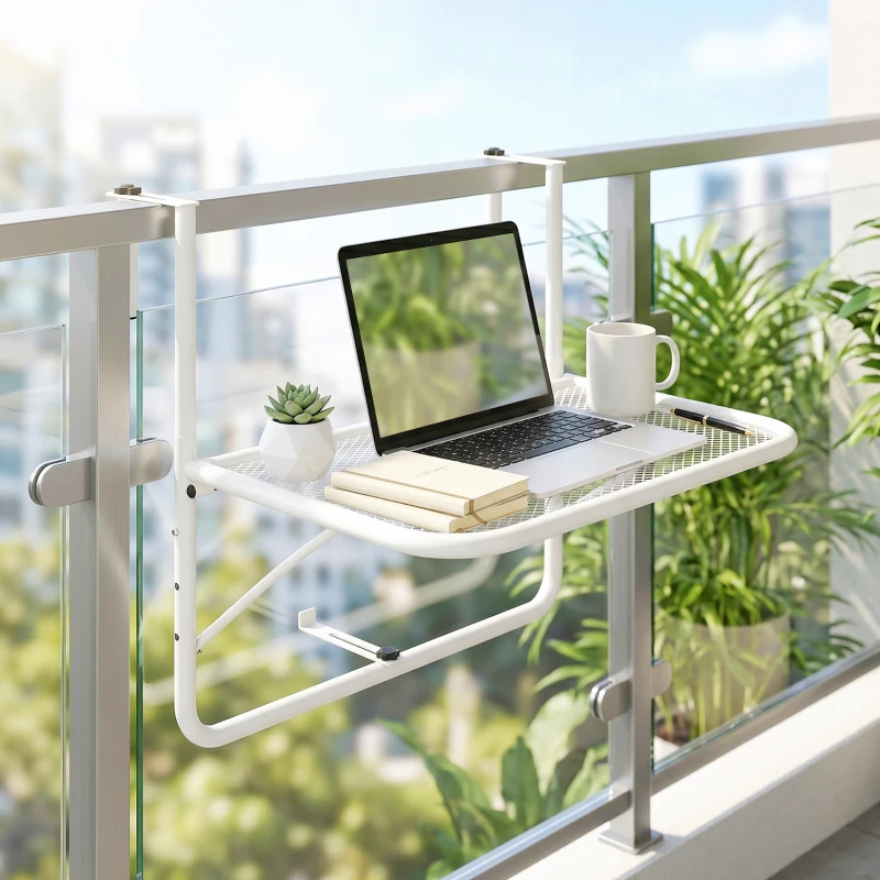Outsunny Balkon hangtafel hangtafel in hoogte verstelbaar, rechthoekig terras bijzettafel