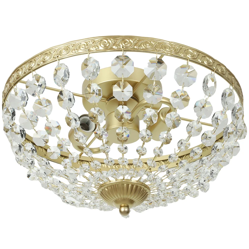 HOMCOM Crystal Chandelier Ceiling Light with 168 Octagonal Beads, Vintage 2-Light Flush Mount Ceiling Light for Living Room, Bedroom, Hallway, Dining Room, Gold Tone