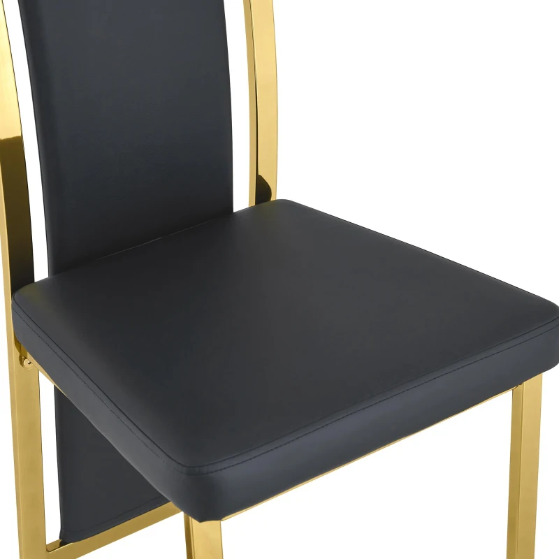 Chaise de salle à manger minimaliste européenne, bordure dorée 3D et dossier haut ergonomique, 44x42.7x109 cm, Noir+Doré