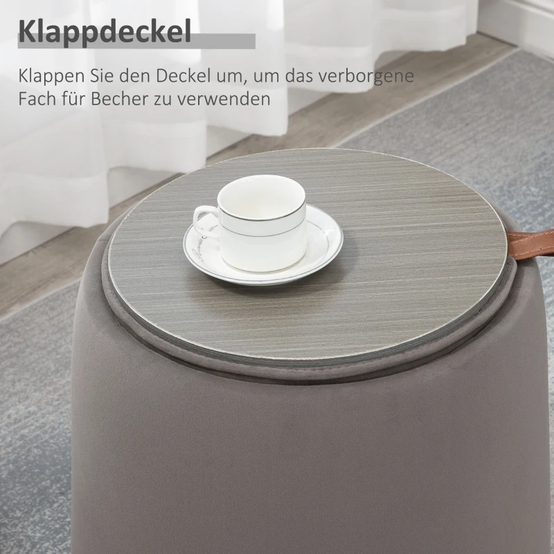 HOMCOM 2-in-1 Pouf in fluweellook met opbergruimte en afneembare deksel Φ44 cm x 47,5 cm Donkergrijs