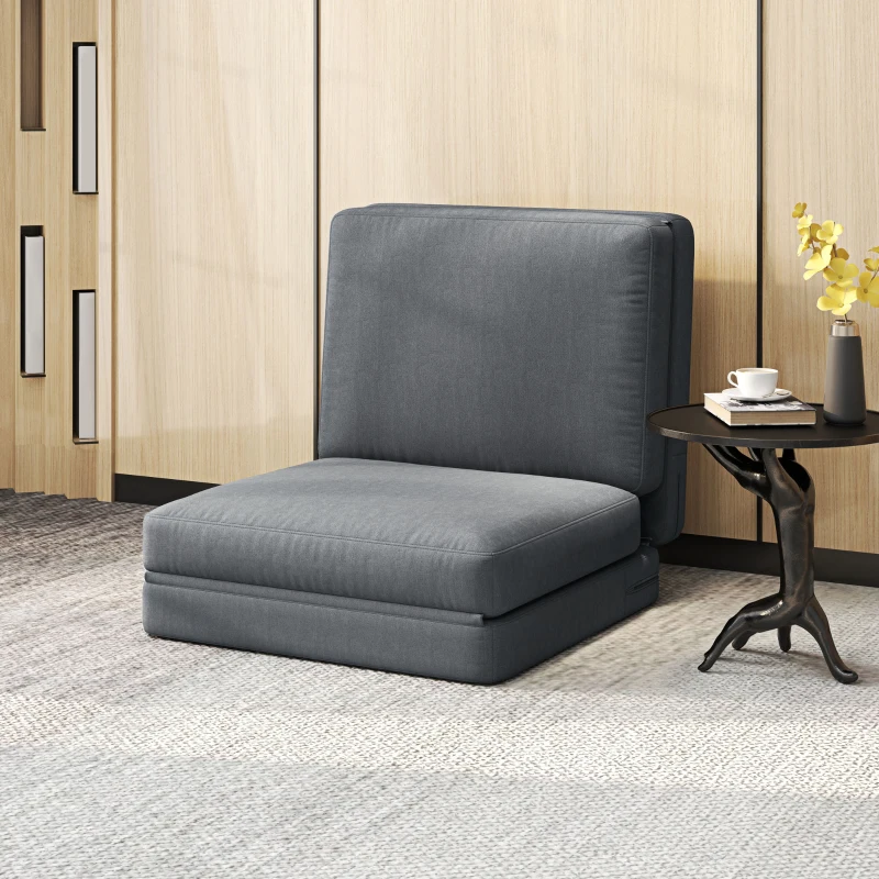 HOMCOM Opvouwbare vloerstoel met kussens, omvormbaar tot gestoffeerde bank, voor woonkamer, gastenkamer, kantoor, 75 x 268 x 18 cm, Donkergrijs
