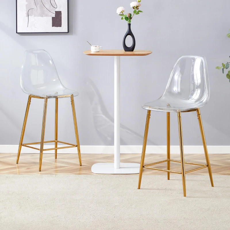 Lot de 2 tabourets de bar transparents, design moderne et aérien, 51x45x102 cm, Doré